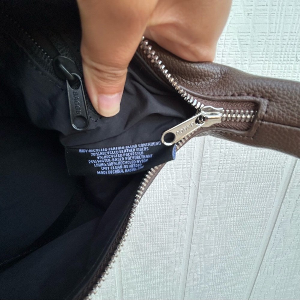 BAGGU Mini Recycled Leather Shoulder Bag Brown - Picture 2 of 9